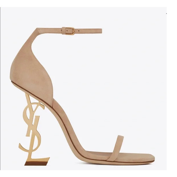 Saint Laurent Suede Vernice Opyum 110 Heeled Sandals Pale Beige Women's EU 38.5 - Picture 1 of 10